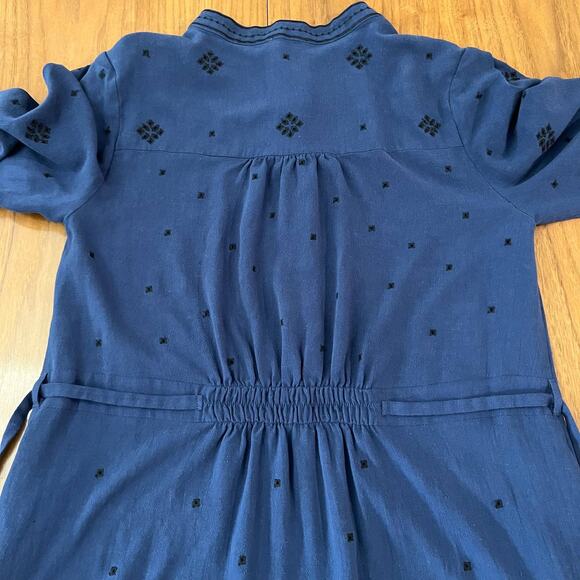 WRAP London Shirt Dress 4 Linen Embroidered Eyelet Mandarin Collar - Picture 12 of 12